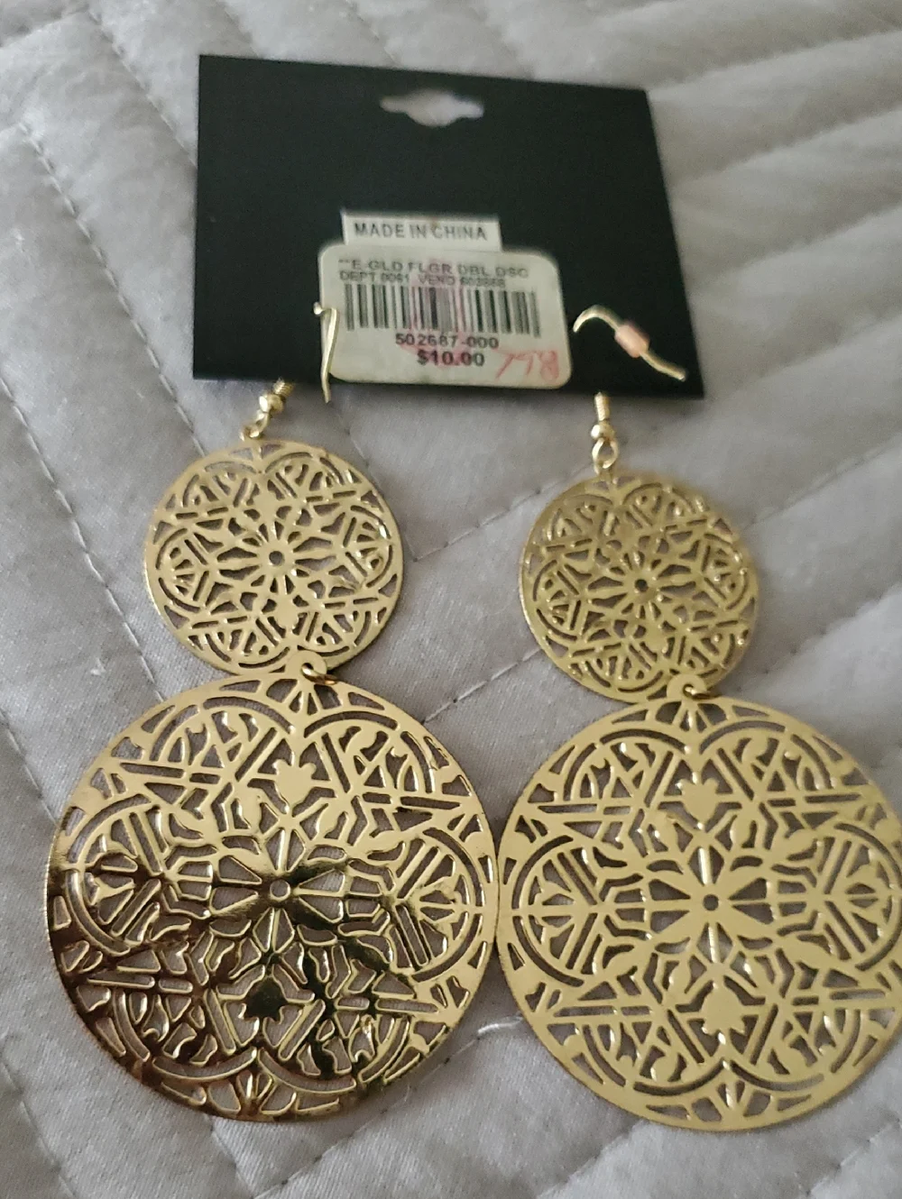 Torrid 2010's Gold Filigree Double Disc Earrings NWT